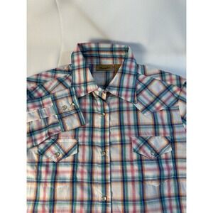 Wrangler Womens Medium‎ Colorful Plaid Pearl Snap Long Sleeve Shirt